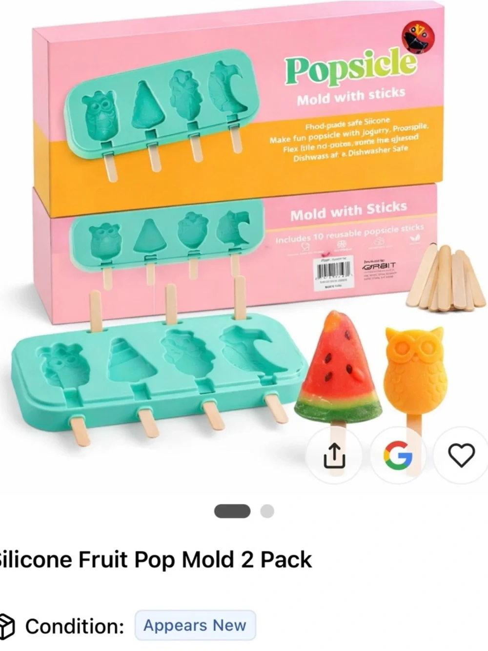 Teal Silicone Popsicle Mold with Sticks - 4-Shapes Reusable Ice Pop Tray - Picture 1 of 2